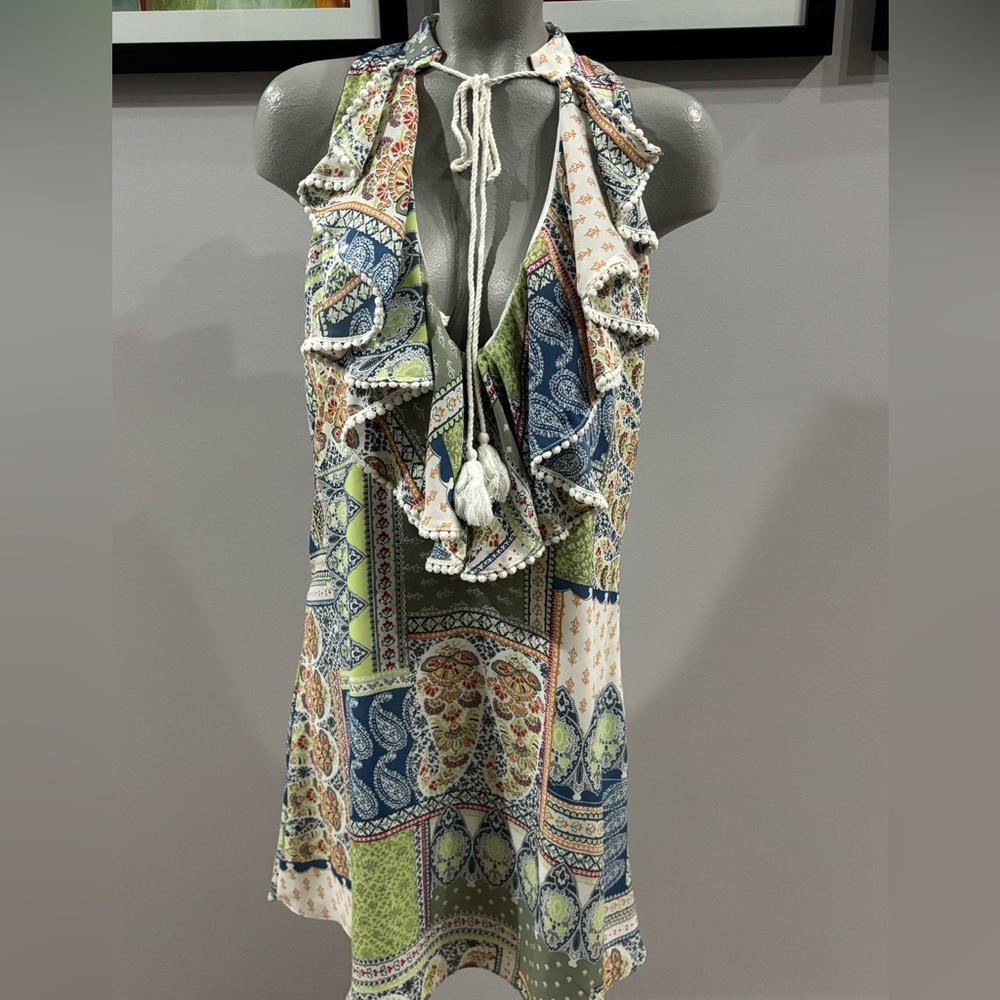 Atina Cristina Boho Patchwork Racerback Midi Dress | Large - Picture 2 of 7